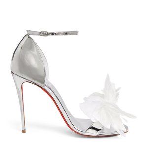 Christian Louboutin ANEMONA 100 Feather Bow Metallic Sandals Heels Shoes